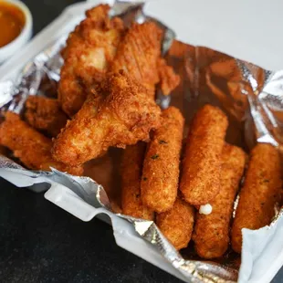 Chicken wings and mozzarella sticks