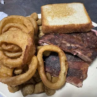 Ribs for two order with onion rings, fried okra &amp; Texas toast