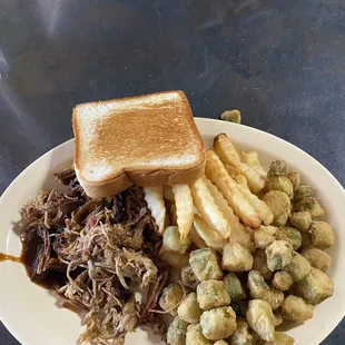 Bbq crinkle cut fries and okra