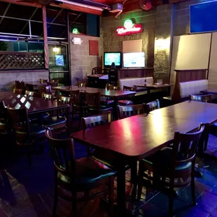Outside area with heaters and fans that can be open or closed for weather