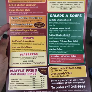 Front page of the menu