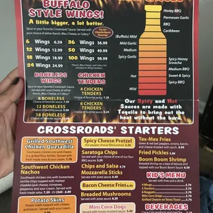 Back page of true menu