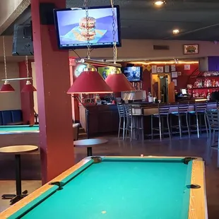billiard tables and televisions