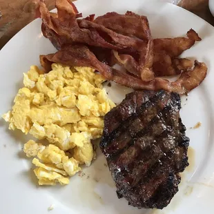 My steak &amp; eggs (and bacon lol)