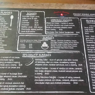 Ice cream menu
