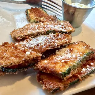 Small plate, Cucuzza Fritta (zucchini slices panko-crusted by hand, aioli sauce)