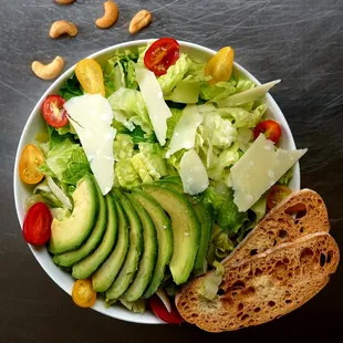 Cashew Caesar and Avocado Salad.
The dressing:
Cashews, olive oil, amino acids, garlic, Dijon, capers, Worcestershire, lemony vinegar !!!