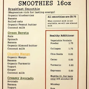 Crostini and Java Smoothie Menu
