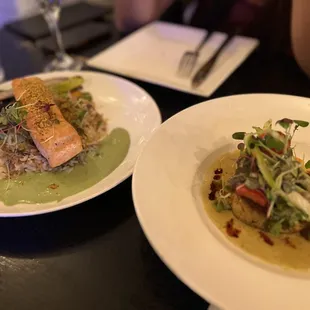 Dukkah Crusted Salmon Crab Cake Oscar