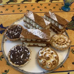Mille feuilles, chocolate caramel tart and lemon meringue tart. All super delicious!!!