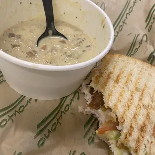 Californian panini + Wild Rice w/ chicken soup combo. Please excuse the bites already taken, lol.