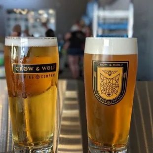 Pilsner and coconut blonde ale on nitro. At the very large bar.