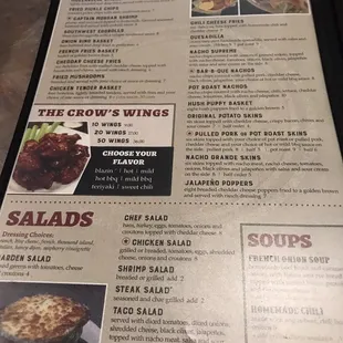 Appetizers, soups &amp; salads  really tasty wings. Get the Boneless you get a ton! Also the spicy cheese balls are amazing.