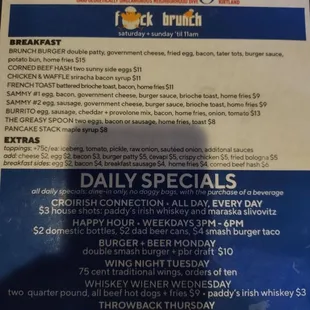 Brunch menu