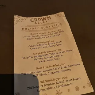 Holiday menu