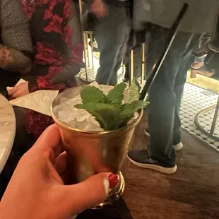 Julep style cocktail,  flavors of chocolate and peanut butter