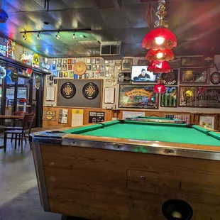 a pool table in a pub