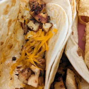 Inside the chicken fajita tacos with cheese