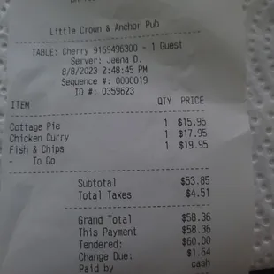 Actual prices versus online menu prices