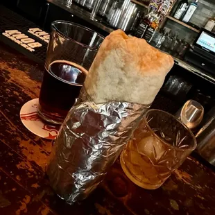 Macallan 12, Shiner Bock &amp; a local burrito from Guadalajara Taqueria.