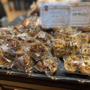 a display of a variety of baked goods