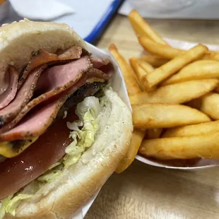 a plate of fries and a sandwich