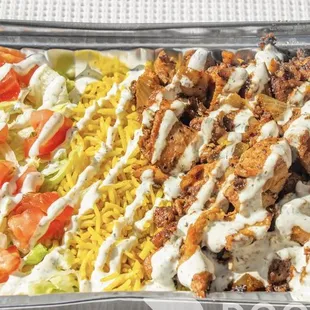 Chicken over rice platter