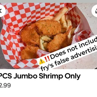 Jumbo shrimp only? But picture shows fries? This picture baited me..