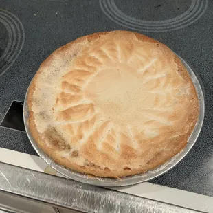 Thanksgiving pumpkin pie w/whipped cream already on it. whipped cream melted liquid into pie; flavor is great crust wet and falls apart.