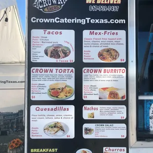 a menu for a meal