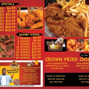 Menus For Crown Fried Chicken