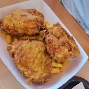 Fries and fried chicken