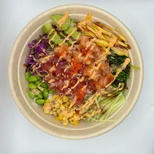 Salmon and tuna poke bowl, so good!