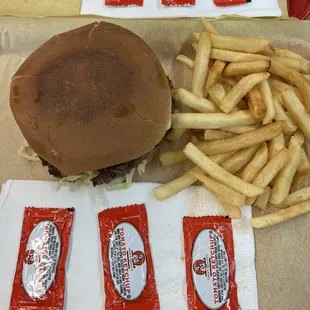 a hamburger and french fries