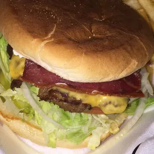 What I ordered was the number 2 so a bacon cheeseburger with everything on it with a side of Cajun fries and a drink.