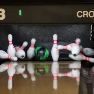 bowling pins and ball