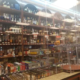 shelves of liquor in a store