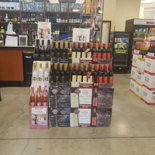 a display of liquor bottles in a liquor store