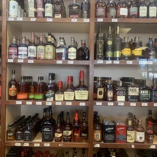 shelves of liquor in a store