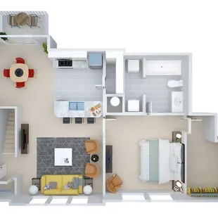 1,000 sq. ft. One bedroom Villa Upstairs with attached garage.