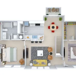 1,272 sq. ft. Two Bedroom Villa Upstairs with attached garage.