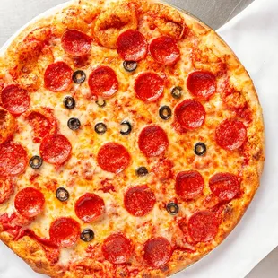 Yummy!!! pepperoni and black olive pizza