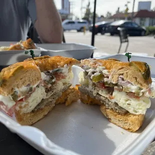 Amazing breakfast sammie on jalapeño cheddar bagel