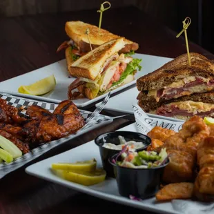 three plates of food on a table