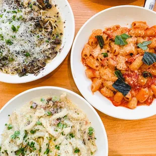 Mushroom Capellini, Vodka Rigatoni, Carbonara Limone