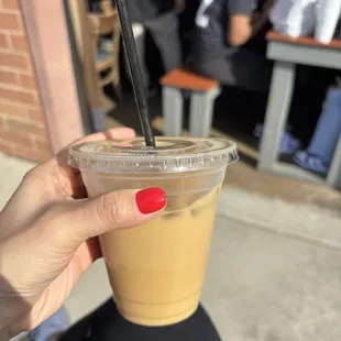 Iced latte with almond milk and sugar free vanilla syrup