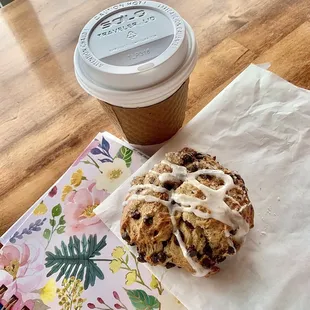 a pastry and a cup of coffee