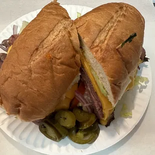 Pastrami and cheese sandwich