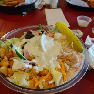 Had their great Chef Salad. A great find for $9.99. Two types of cheese, Egg, Turkey and Ham with Ranch Dressing.