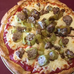 The Nester Pizza. Stuffed hot peppers on pizza!